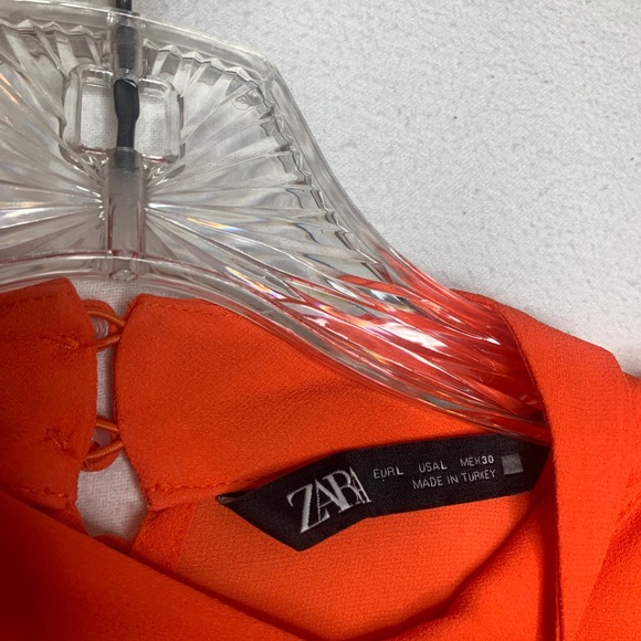 Zara Women's Chiffon Blouse L Orange Sheer Mock Neck - Picture 2 of 7